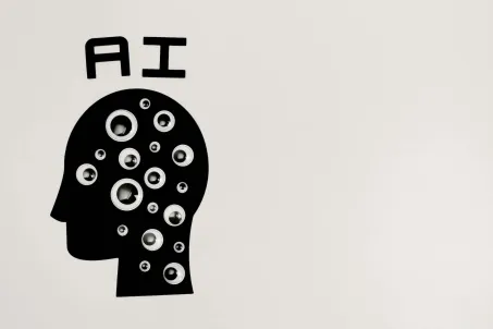 Illustration of a head that has "AI" in it to describe AI chatbots.