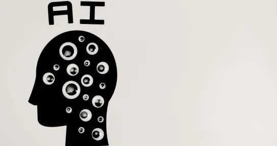 Illustration of a head that has "AI" in it to describe AI chatbots.