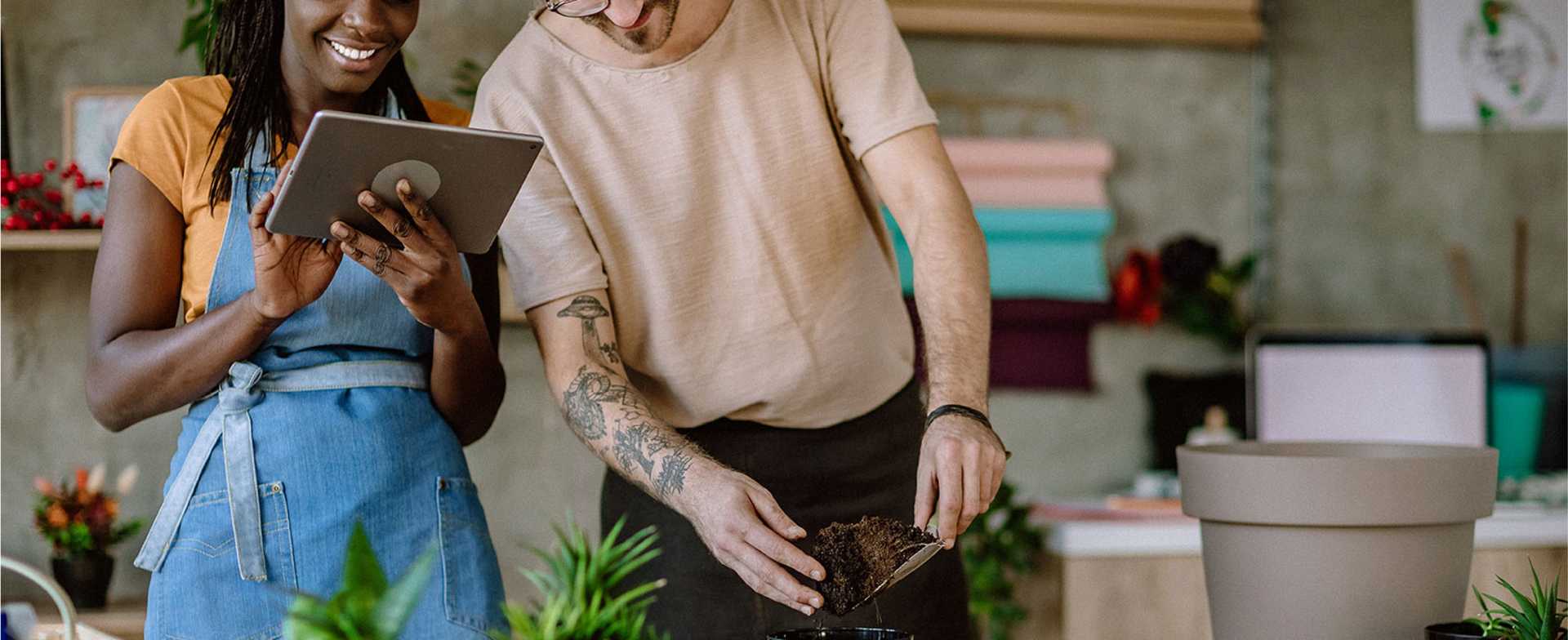 Two Entrepreneurs working together in a florist